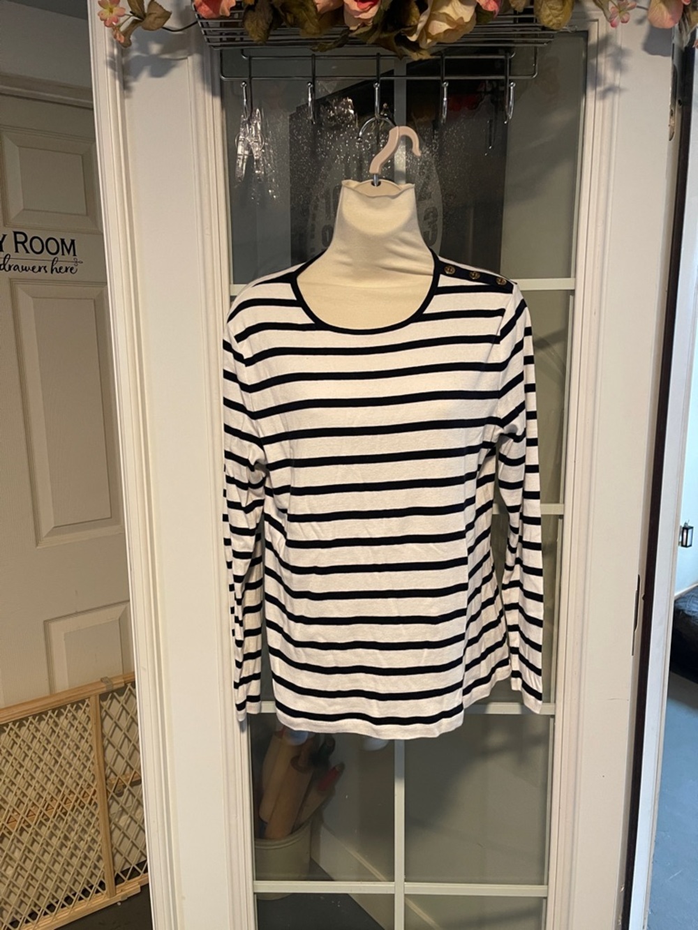 Lauren Ralph Lauren Striped Long-Sleeve Tee - White and Navy